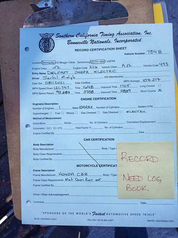 Delfast Dnepr Electric Prototype 2021 Record at Bonneville