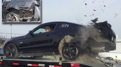 See How A <span style='background: #ff0000'>Ford</span> Mustang Tyre Explodes On A Dyno At 150 MPH! - Photo