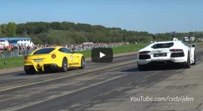 Drag Race: 730 HP Ferrari F12 vs 700 HP Aventador vs 602 HP Huracan. - Photo
