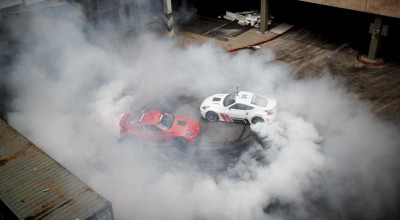 Drift with 1,000 horsepower hot rods in an abandoned mall! 360 degrees Images. - Photo
