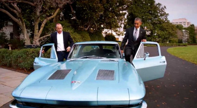 Obama And Seinfeld Having A Ride In A 1963 Corvette Stingray - Photo