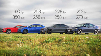 Rock’n’roll cars: Mustang Ecoboost Vs <span style='background: #ff0000'>Subaru</span> WRX Vs Volkswagen GLI Vs Honda Accord. Adrenaline, Speed, and Turbo Power on One Track - Photo