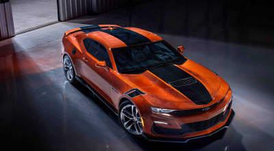 Intense Vivid Orange Gown For First Photoshoot Of 2022 Chevy Camaro - Photo