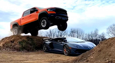 YouTuber Jumps Over His $800,000 Lamborghini With His 700 HP <span style='background: #ff0000'>Ram</span> TRX - Photo